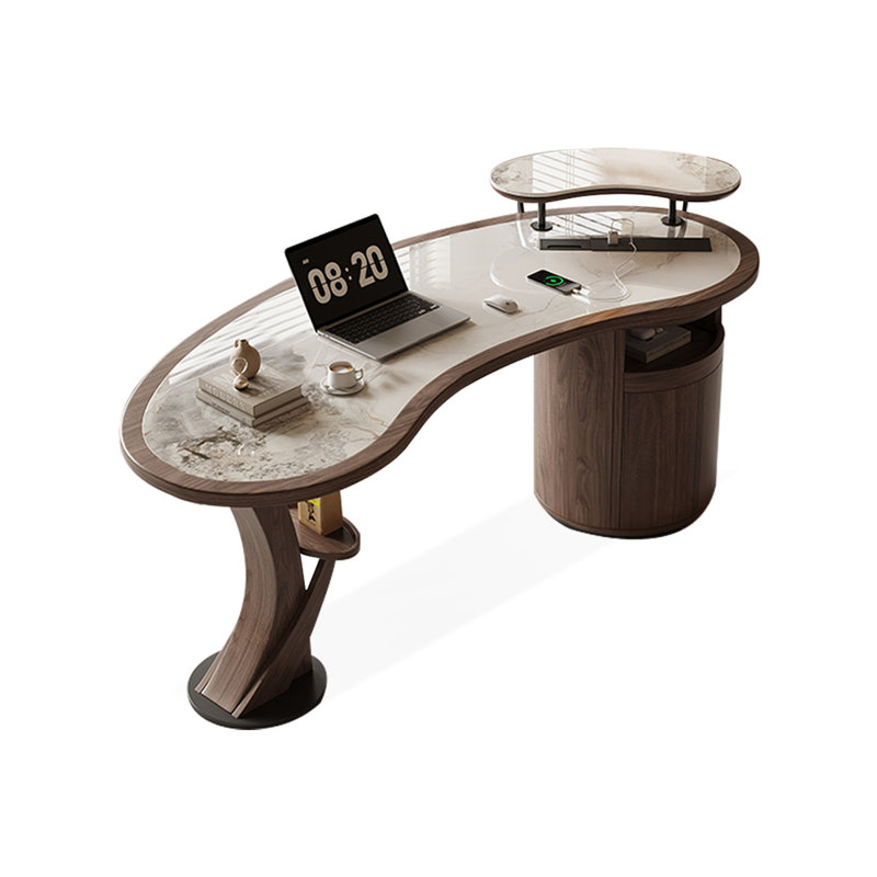 Bureau en bois massif et pierre de forme libre noisette, 35.43" H x 70.87" W x 28.35" D