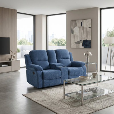 Aspen Light Blue Fluffy Fabric Manual Recling Loveseat (1 Piece)