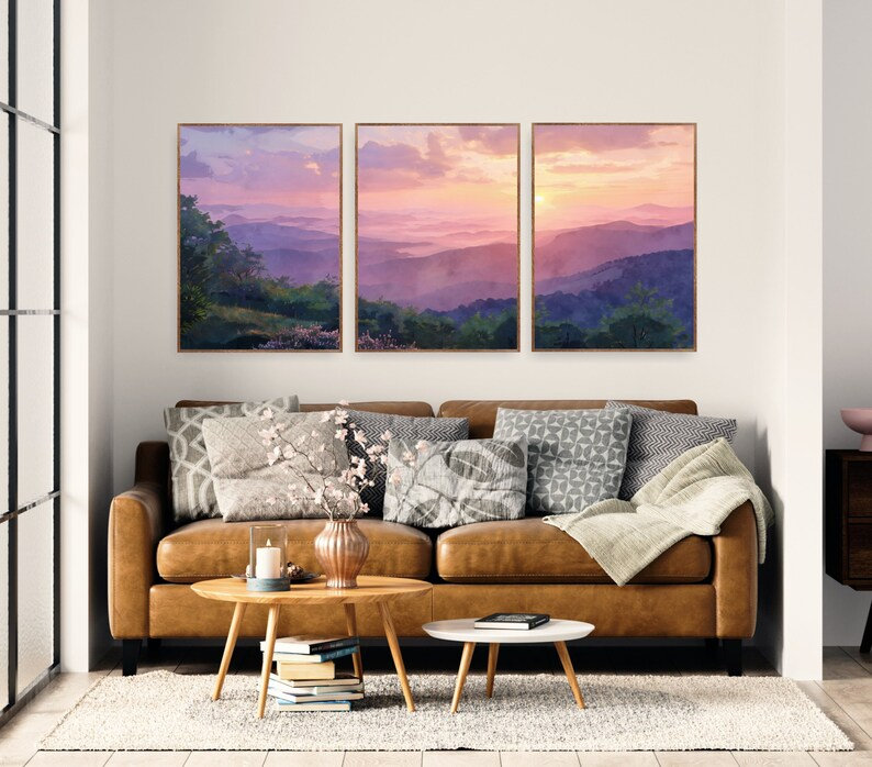 «Blue Ridge Mountains Watercolor National Park», affiche au-dessus de lit, art mural très grand, Toile tendue
