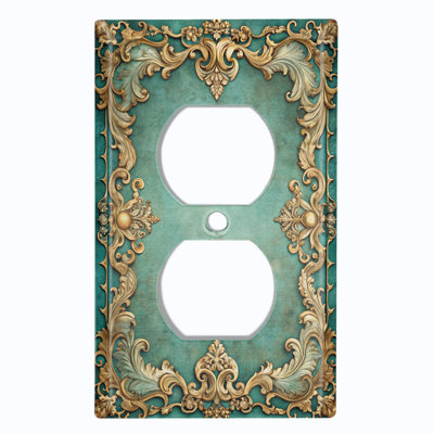 Metal Light Switch Plate Cover; US Standard Size 4 Gang Toggle - Printed Image of Antique Floral Frame