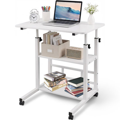 Bureau d'ordinateur mobile à roulettes, bureau à hauteur réglable avec tablette de rangement