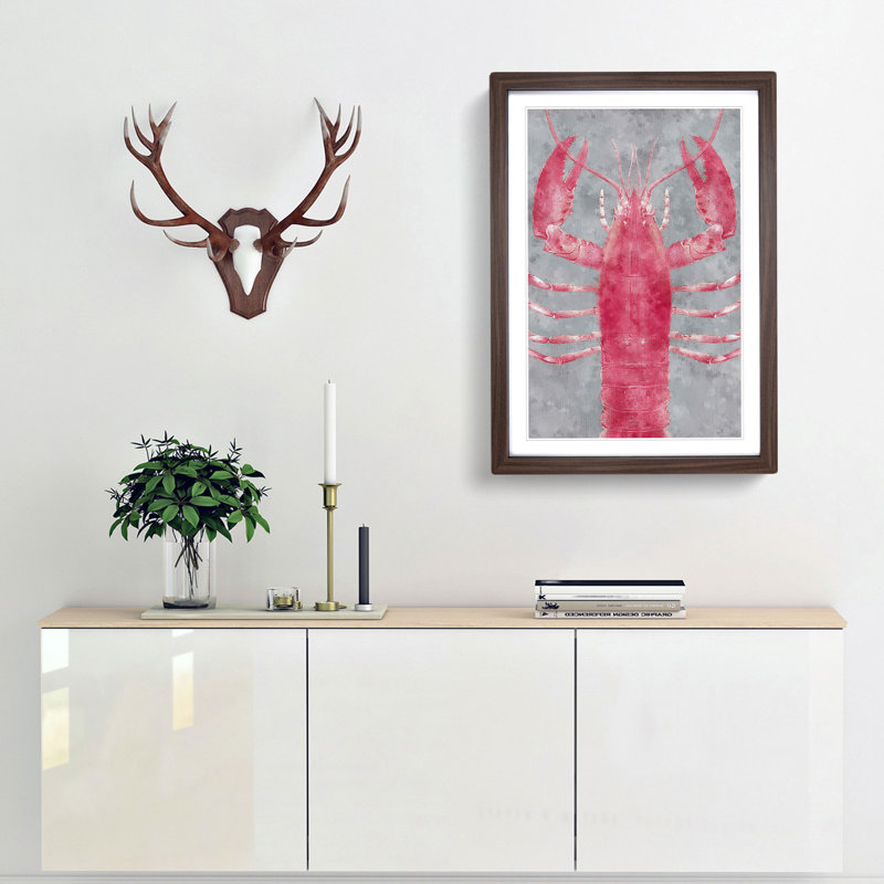 The Pink Lobster - Picture Frame Painting Print, 63cm H x 45cm W x 2cm D, Walnut Framed