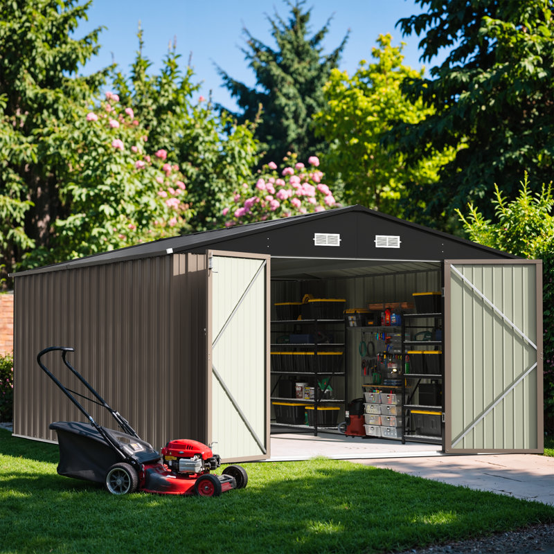10 Ft. W X 14 Ft. D Metal Storage Shed, Brown, Brown/Black
