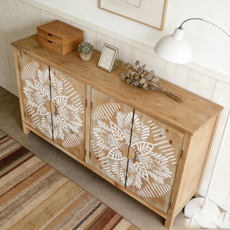 60"Wood Accent Cabinet with 4 Doors