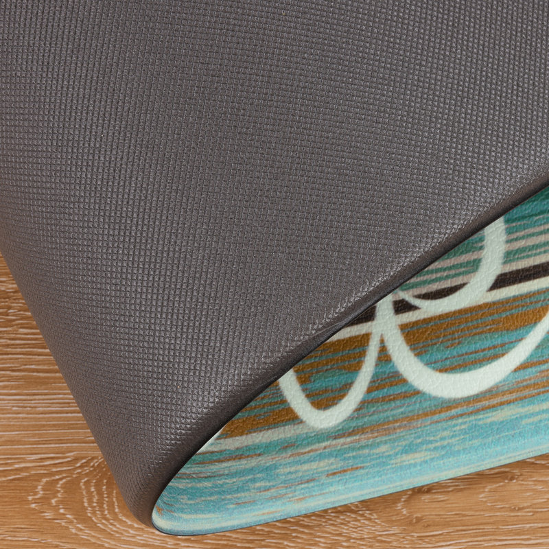 Tapis et tapis de cuisine anti-fatigue (ensemble de 2), Bleu sarcelle / brun, Tapis de couloir 18 po x 30 po + 18 po x 48 po