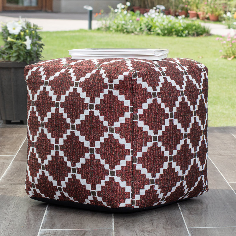Ashleigh-Marie Upholstered Outdoor Pouf Patio Ottoman, Red
