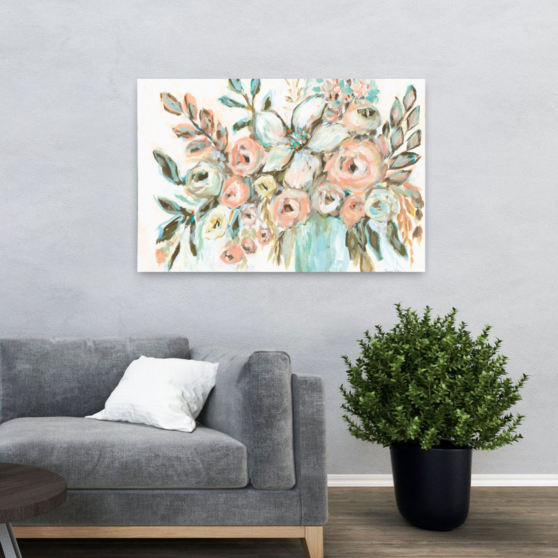 A Soft Fall, art floral abstrait contemporain, H 32 po x l 48 po
