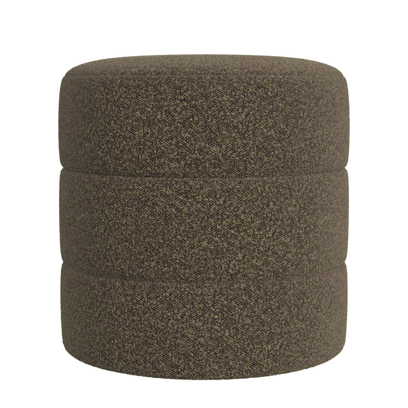 Maeesha Upholstered Round Ottoman, Brown Boucle