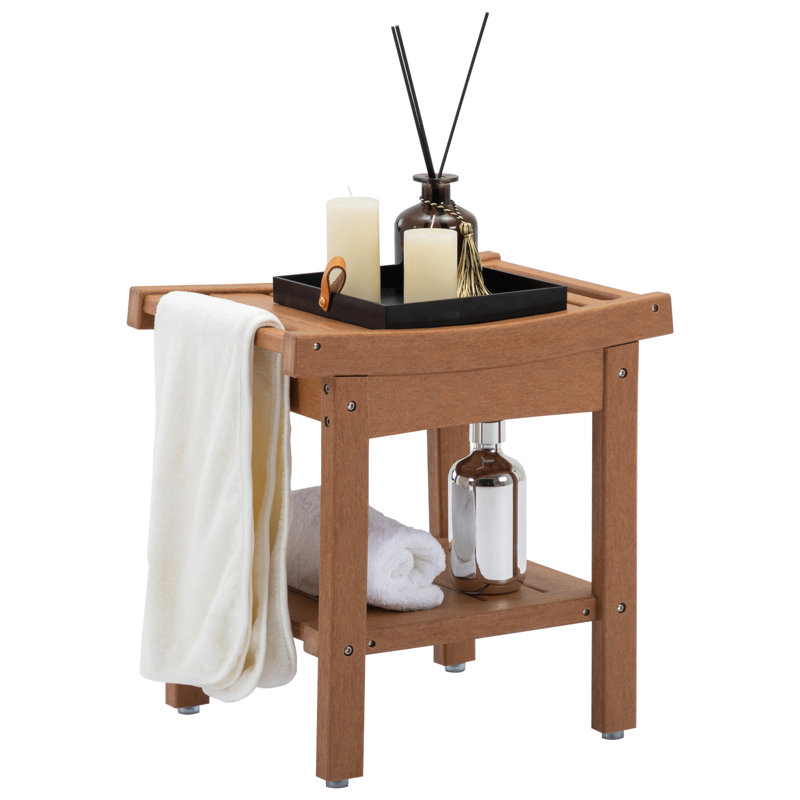 Banc de douche en PEHD Nalyjah, Teck, H 16,73 po x l 16,54 po x P 12,6 po
