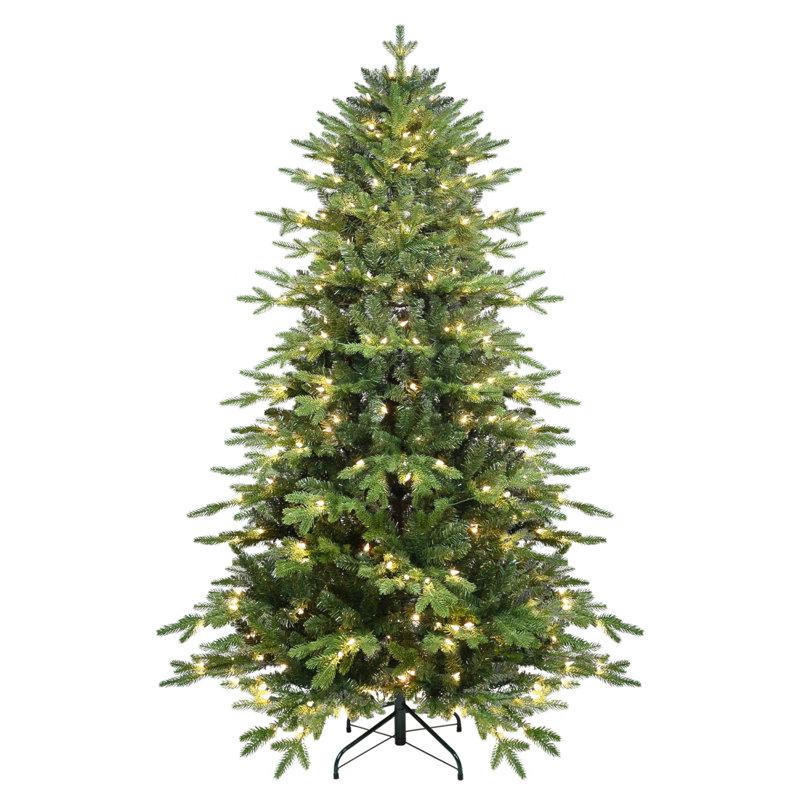 Arbre de Noël 4 pi en PVC vert + PE avec 150 lumières UL blanc chaud - 919 pointes, branches articulées, aiguilles réalistes, support en métal robuste, assemblage facile