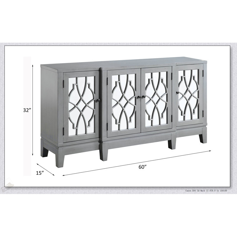 Armoire console au fini gris antique Magdi avec tiroirs et armoires spacieux, parfaite pour les solutions de rangement élégantes.