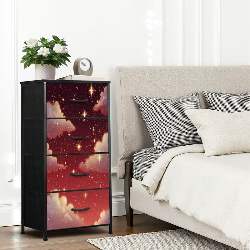 4 Drawer Dresser for Bedroom, Narrow Chest of Drawers, Wooden Top and Study Iron Frame 18"x37.5"-(WxH)