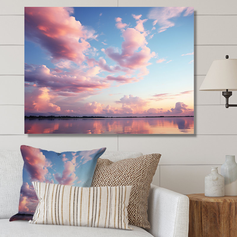 Ciel rose, sérénité céleste sur toile, H 16 po x l 32 po x P 1 po, Toile tendue