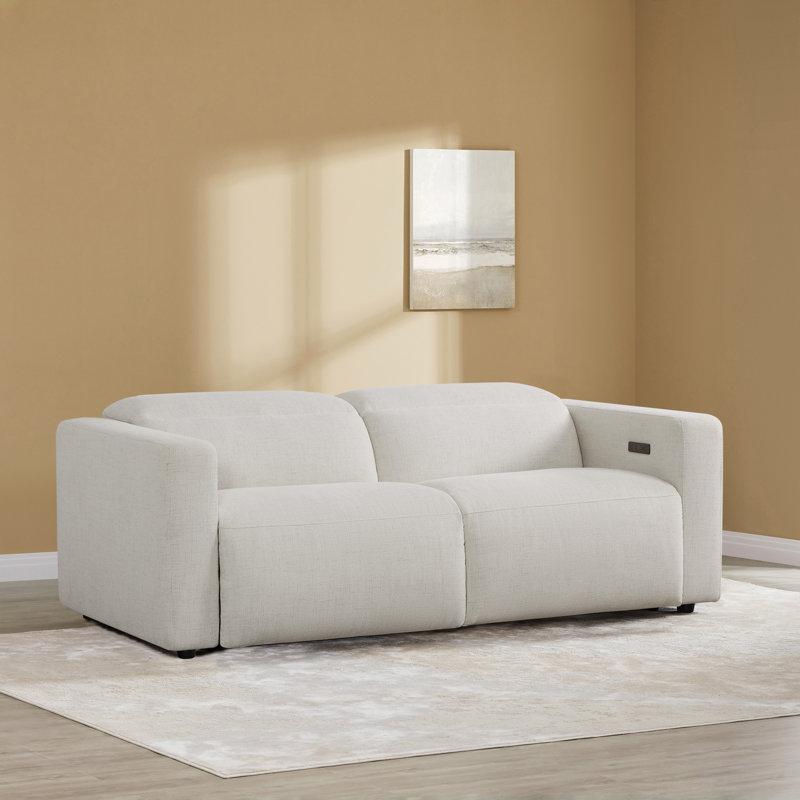 83'' Wide Wall-Hugger Upholstered Power Reclining Sofa, Creamy Grey Linen
