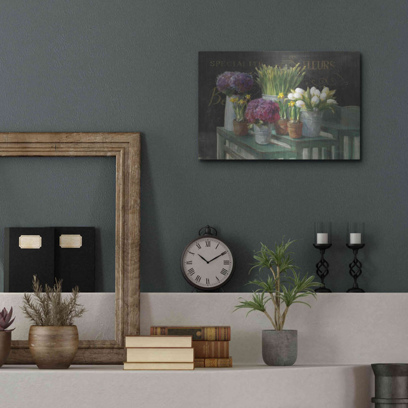 «Les Fleurs Printemps on Black» par Danhui Nai, art mural en métal, 24 po x 16 po, H 12 po x l 16 po