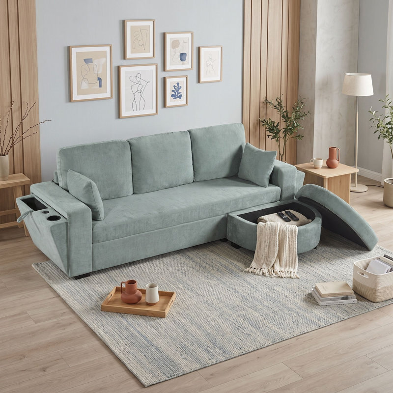 Canapé de coin avec pouf de rangement, Bleu vert