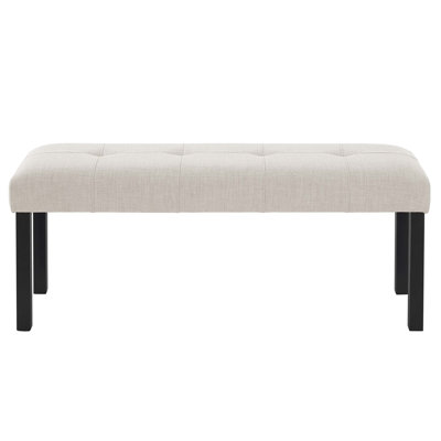 Modern Tufted Linen Dining Bench, Farmhouse Upholstered Entryway Bench With Rubber Wood Legs, Versatile For Kitchen, Bedroom, Hallway