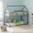 Solid Wood Twin over Twin Floor Bunk Bed with Ladder, House-Shaped Bunk Bed for Boys& Girls-1072098766