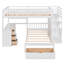 Lit superposé double au-dessus de simple avec bureau, tiroirs et tablettes-705726796