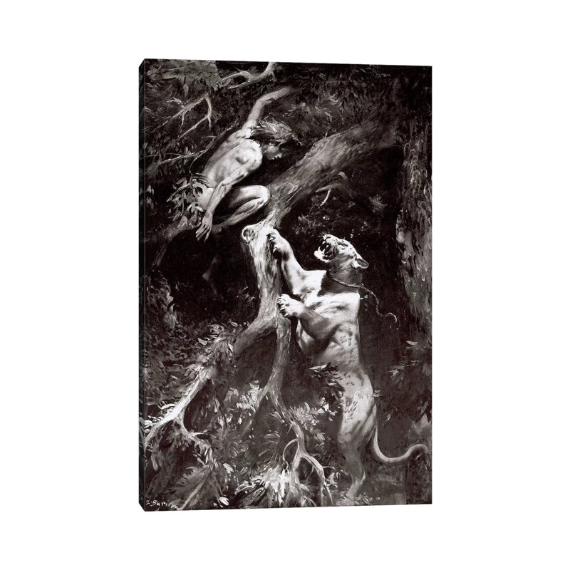 Tarzan Of The Apes, Chapter Viii by Zdeněk Burian - No Frame Print on Canvas, 101.6 cm H x 66.04 cm W x 1.91 cm D