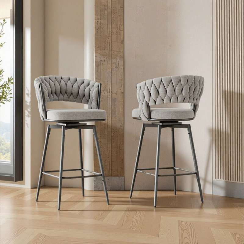 Ensemble de 2 tabourets de bar pivotants à 360 ° - tabourets de comptoir de cuisine modernes avec dossier rembourré et pieds en métal, noir et gris