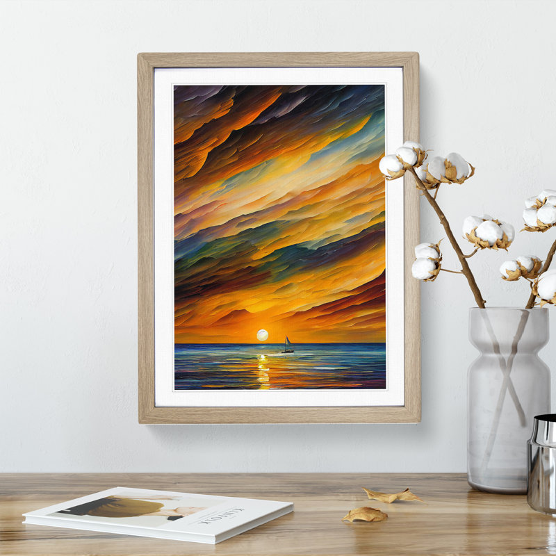 Boats Under the Sunset No.3 - Wall Art, 66cm H x 48cm W x 2cm D, Oak Framed, White
