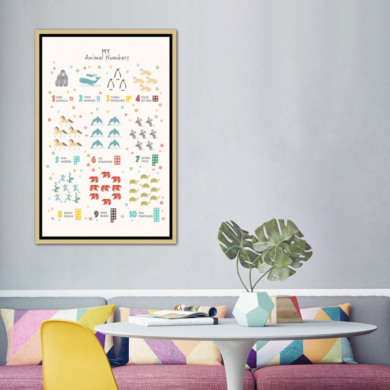 Nombre d'animaux - impression, H 60 po x l 40po x P 1,5 po, Toile encadrée d'or, Pas de tapis