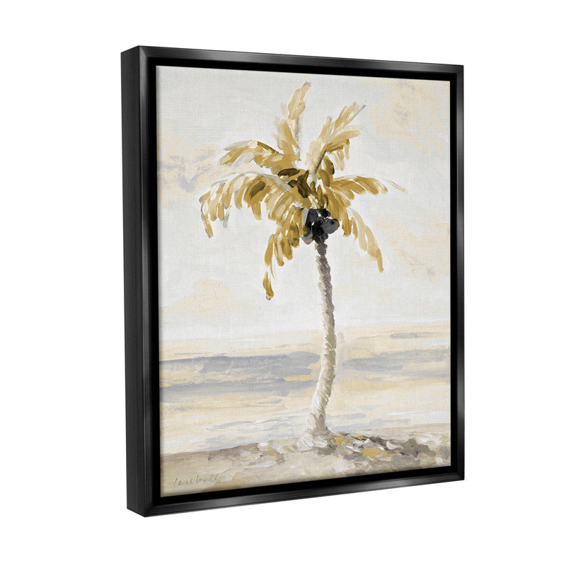 «Neutral Lone Palm Tree» par Lanie Loreth sur toile, Cadre flottant noir de jais, H 31 po x l 25 po
