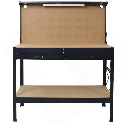 Steel Workbench Tool Storage Work Bench Workshop Tools Table W/Drawer And Peg Board ,4Xac Outlets 2Xusb Ports