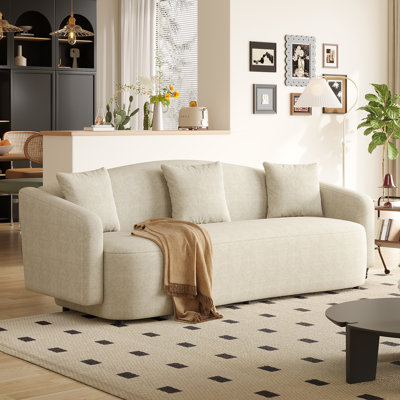 83" Waterproof Chenille Curved Sofa, Modern 3-Seater Couch with 3 Throw Pillows, Contemporary Living Room Sofa