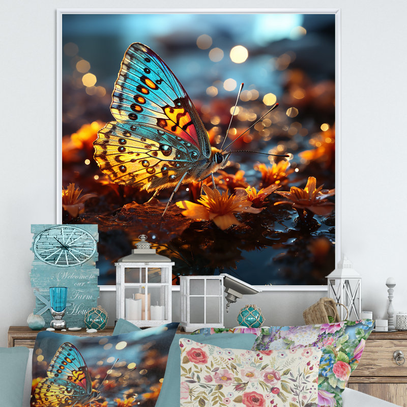Enchanted Hues Transport Butterflies II - impressions sur toile papillon, Cadre flottant blanc, H 30 po x l 30 po x P 1 po