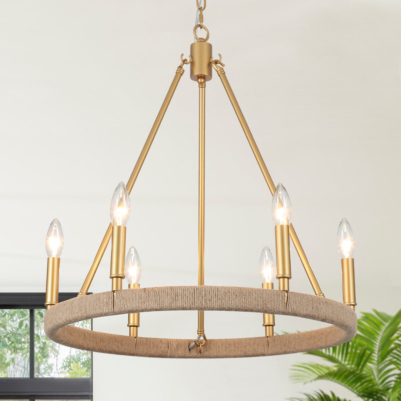 Hendon Dimmable Wagon Wheel Chandelier, Gold, 6 - Lights
