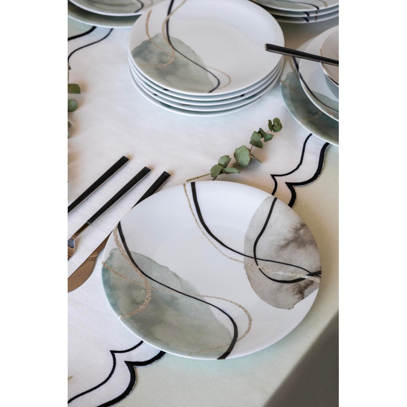 Elegant 24-Piece Dinner Set, 100% Porcelain | Includes 6 Service Plates (10.6 in), 6 Dinner Plates (9.1 in), 6 Dessert Plates (8.3 in), 6 Bowls (5.9 in) | Dishwasher & Microwave Safe, Perfect for Family Gatherings & Entertaining