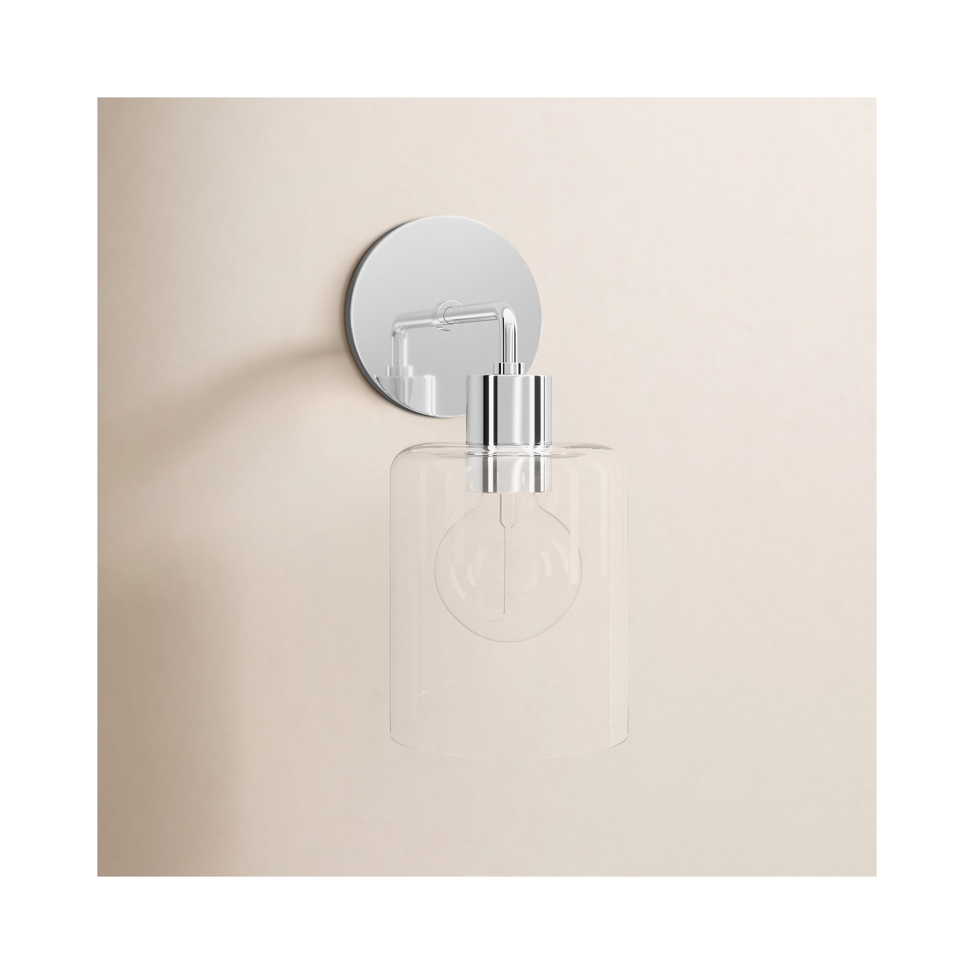 Single Light Glass Steel Dimmable Armed Sconce, Polished Nickel