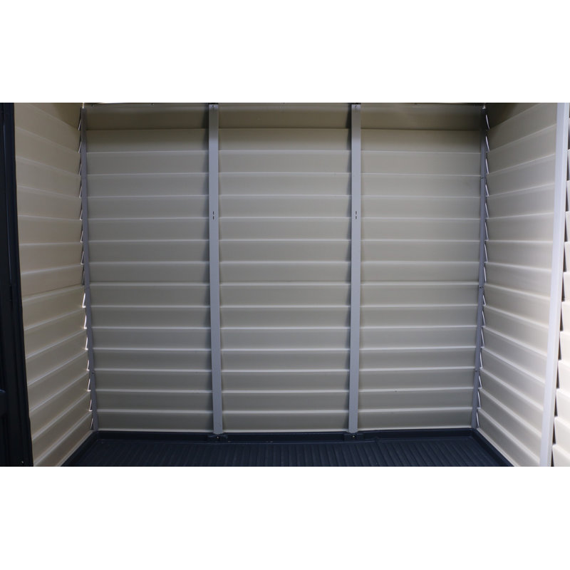 Gray 8' x 10' Vinyl Storage Shed with Shelving and Windows