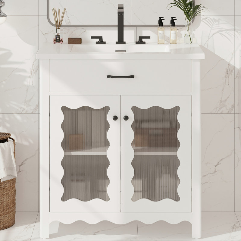 Meuble-lavabo 31 po avec verre trempé, Blanc