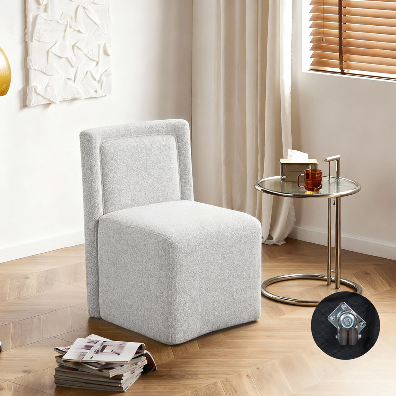 Chaise de salle à manger rembourrée moderne avec roulettes (ensemble de 2), Blanc, crème, 2