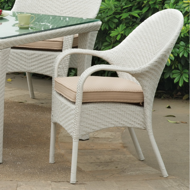 Chaise de patio empilable avec coussin Isabell, Outdura® piscine scintillante, Blanc rustique