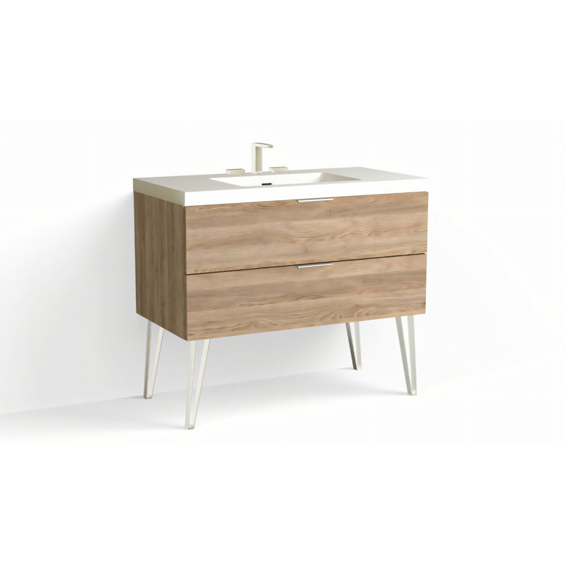 Avila 42" W Freestanding Single Bathroom Vanity with Dawson Leg, White Acrylic, Polished Nickel, Matte White/8" Widespread