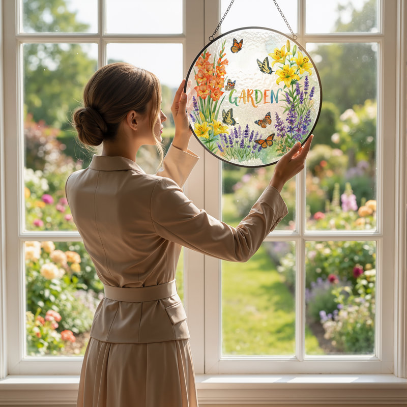 Vitrail de vitrail papillons 12 "H, H 12 po x l 12 po