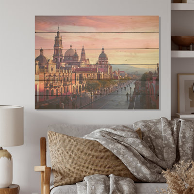 Zocalo Mexico Landscape - Mexican Art Wood Wall Art On Natural Pine Wood