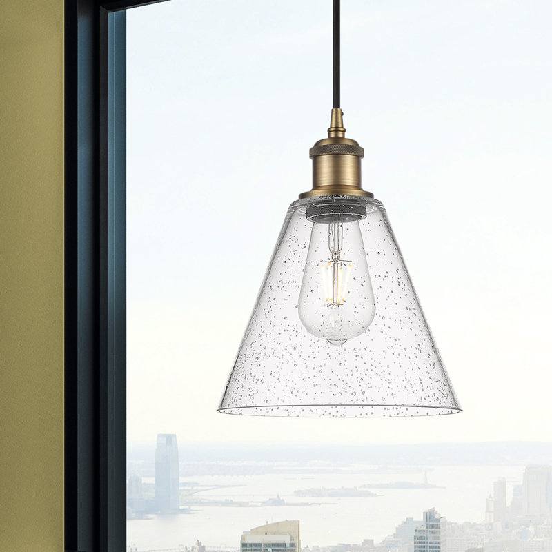 Luminaire suspendu conique à 1 lumière Hachi, H 11,75 po x l 8 po x P 8 po, Ampoule non incluse, Laiton brossé