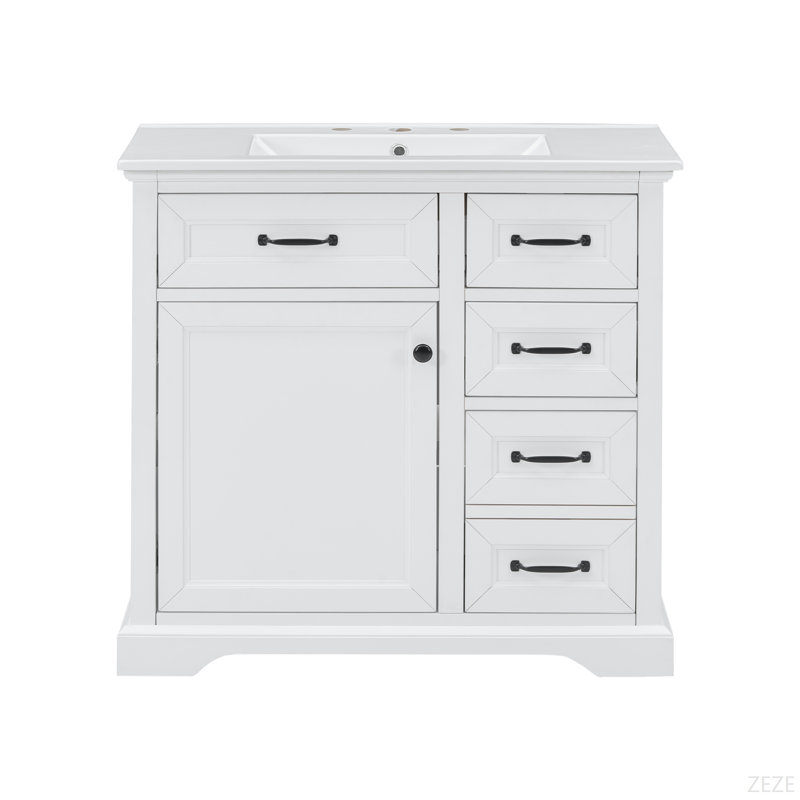 Meuble-lavabo 36 po avec lavabo, lavabo en céramique, 2 tiroirs basculants, charnières de porte à fermeture en douceur