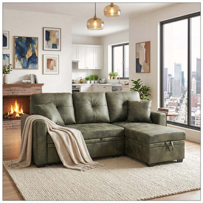 Sleeper Sofa, Sectional with Pull-Out Bed, Reversible Chaise, Storage Sectional