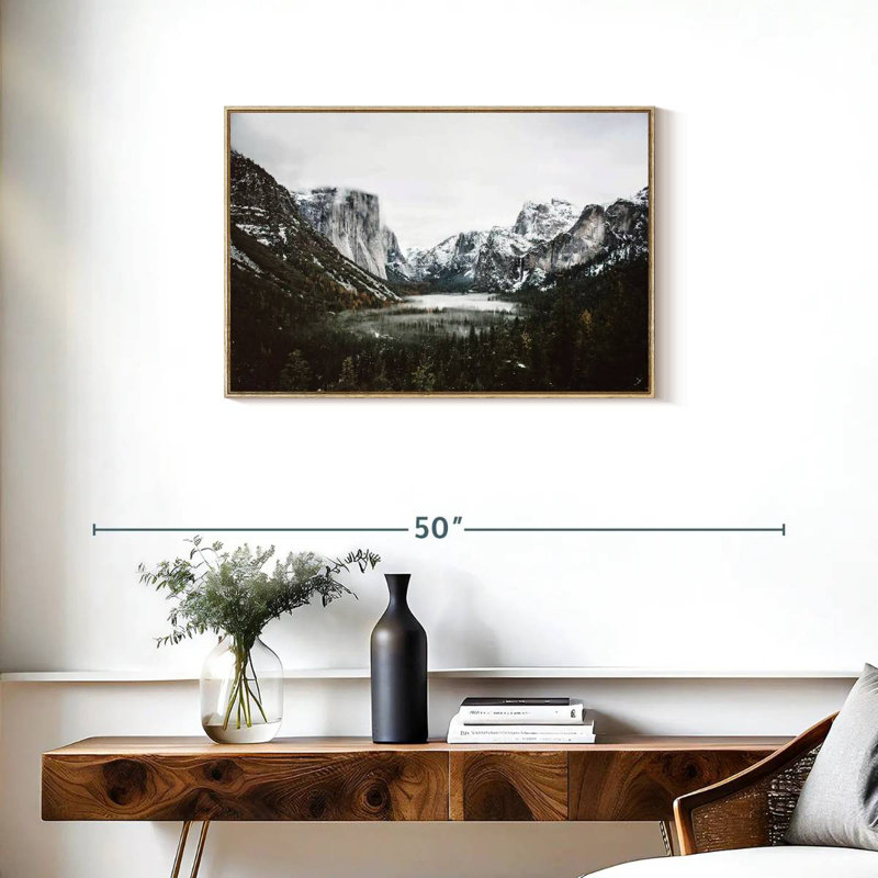 Yosemite Winter Magic, Cadre flottant en bois naturel, 31 po x 21 po