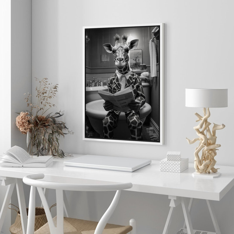 Photographie d'animaux sur girafe, Cadre blanc, H 36 po x l 24 po x P 1,5 po