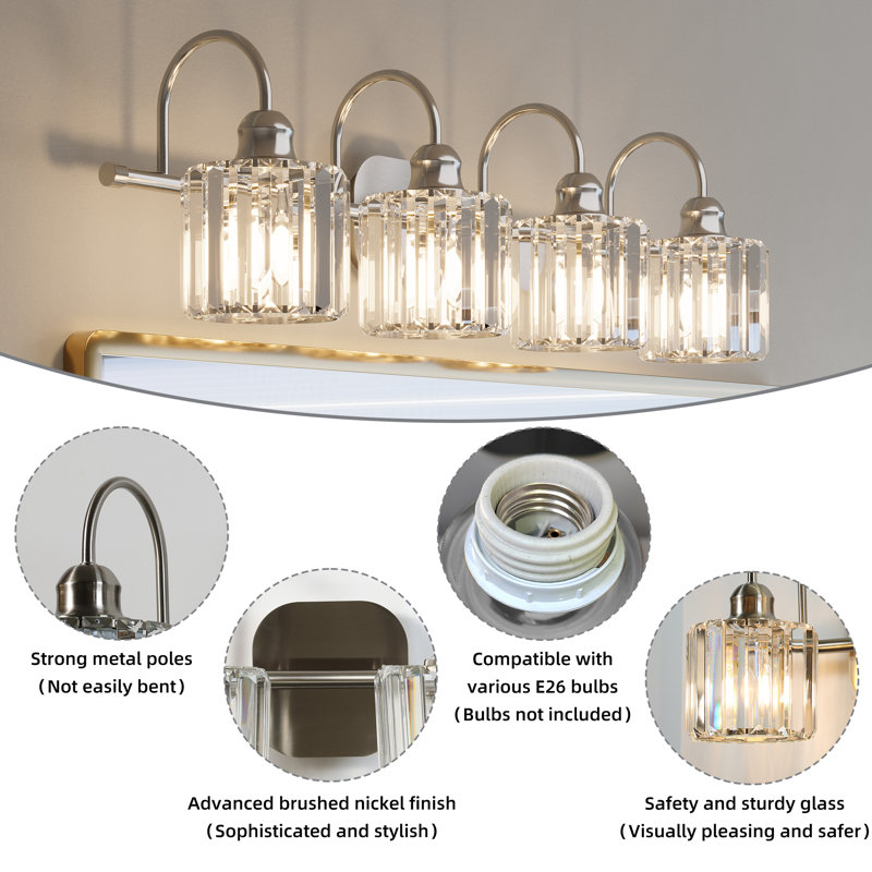 Wilmon Light Metal Dimmable Bathroom Vanity Light, Brushed Nickel, 4