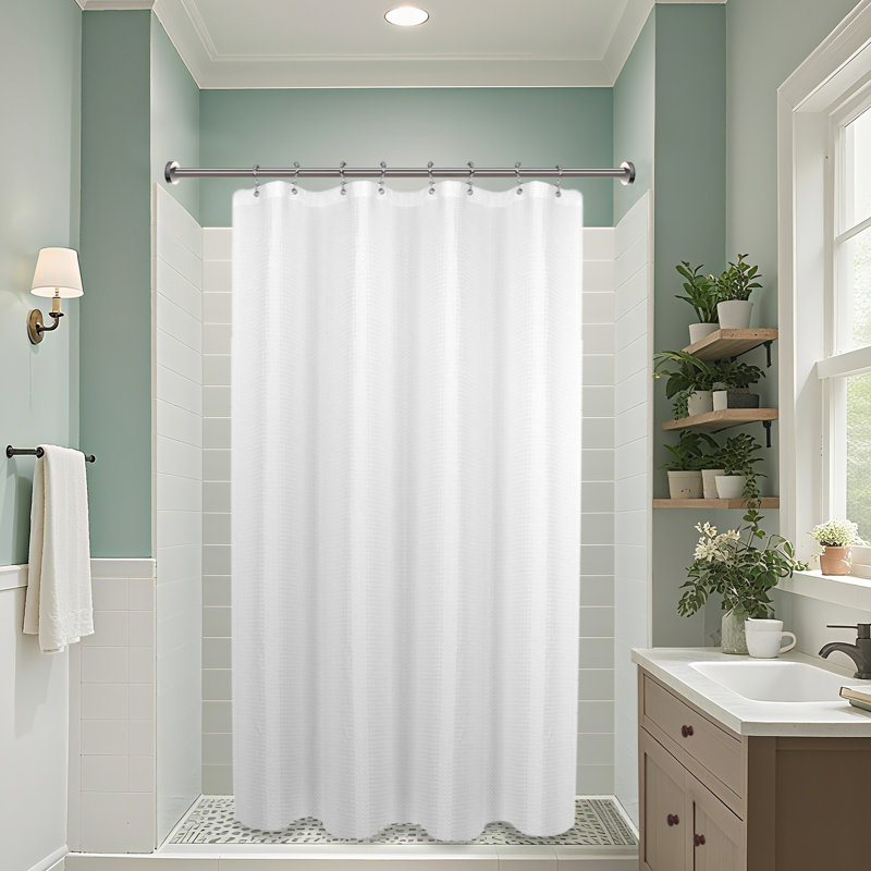 Hotel Luxury Soft Waffle Weave Shower Curtain, White, 72"H x 42"W