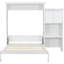 Grand lit, blanc, lit peu encombrant, tablettes de rangement à persiennes et pin