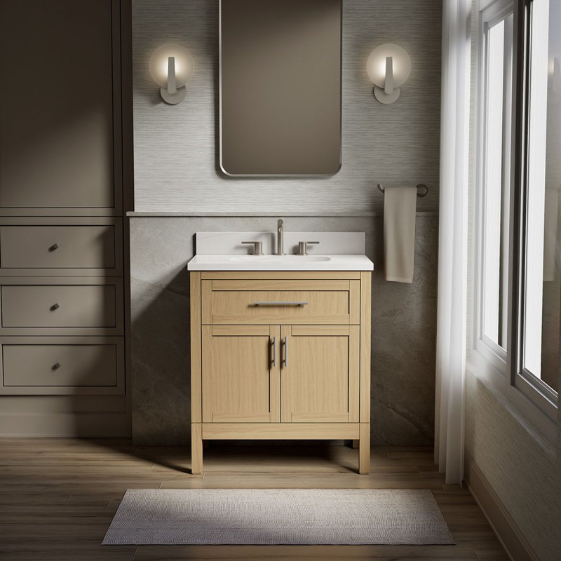 31" Single Bathroom Vanity Set, White, Light Oak, 31"